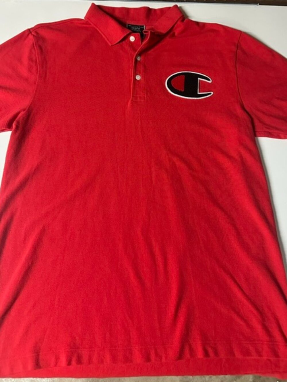 Champion Red Embroidered Logo Polo Shirt Men's Size Medium Front & Back Logo